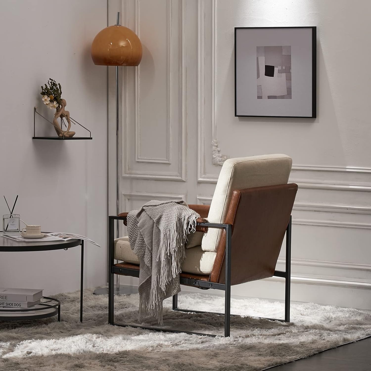 Modern Accent Armchair Beige Metal Frame Lounge Chair Cushion Seat