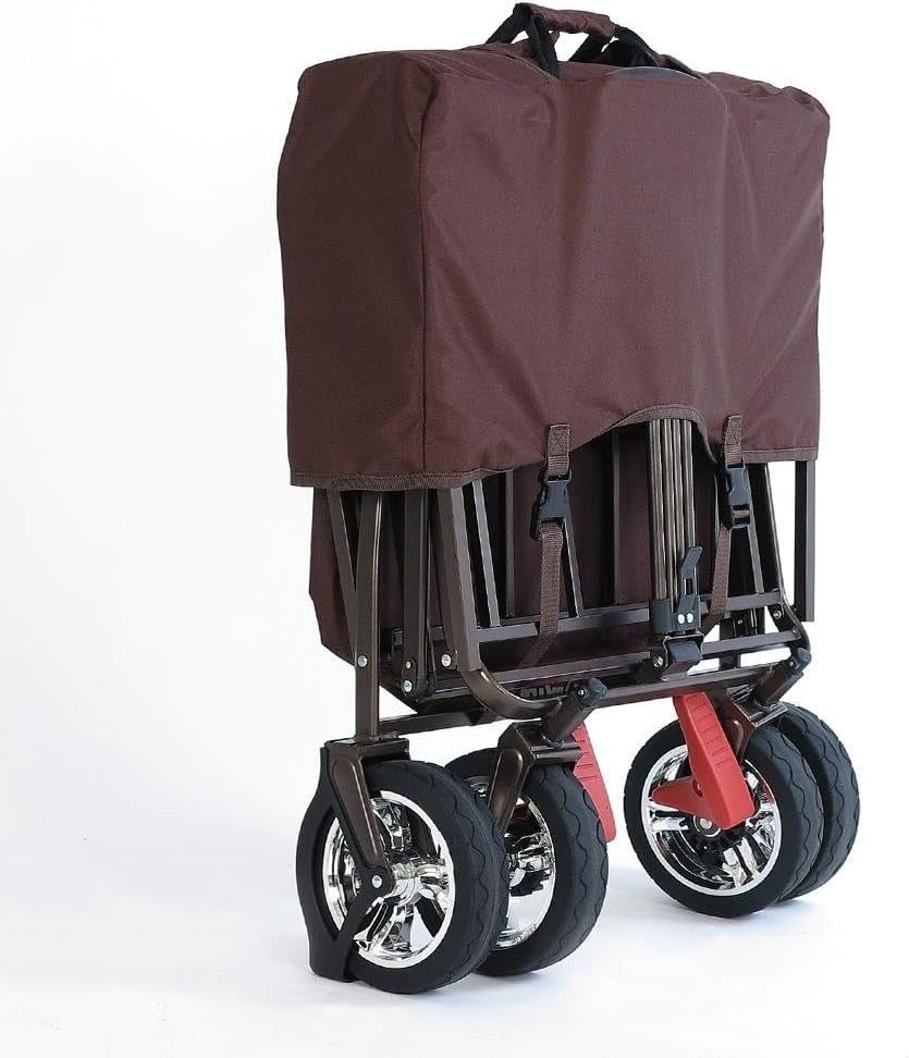 Brown Kids Folding Wagon Push Pull Stroller Cart w/ Canopy & Storage Bag