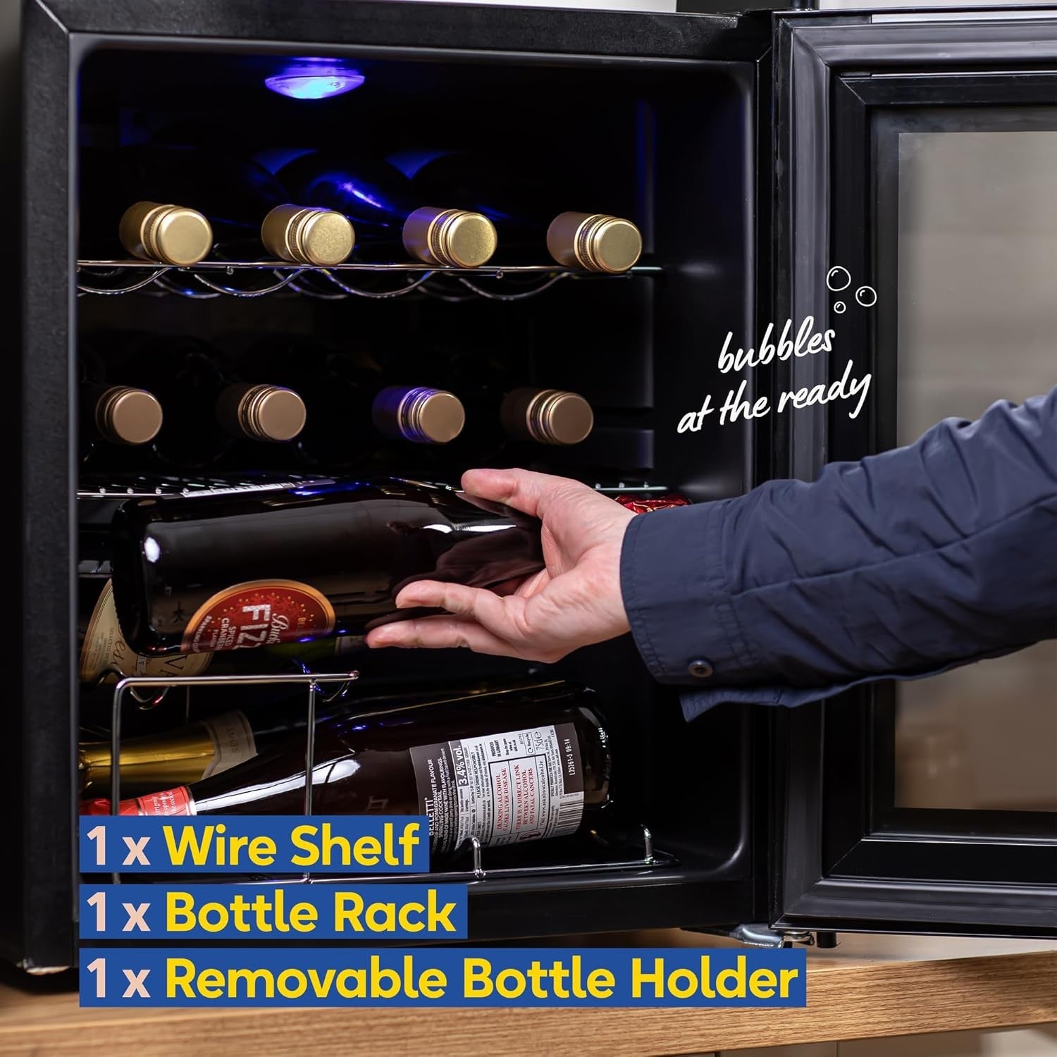 Wine Cooler Fridge 12 Bottle Undercounter Beverage Drinks Fridge LED Glass