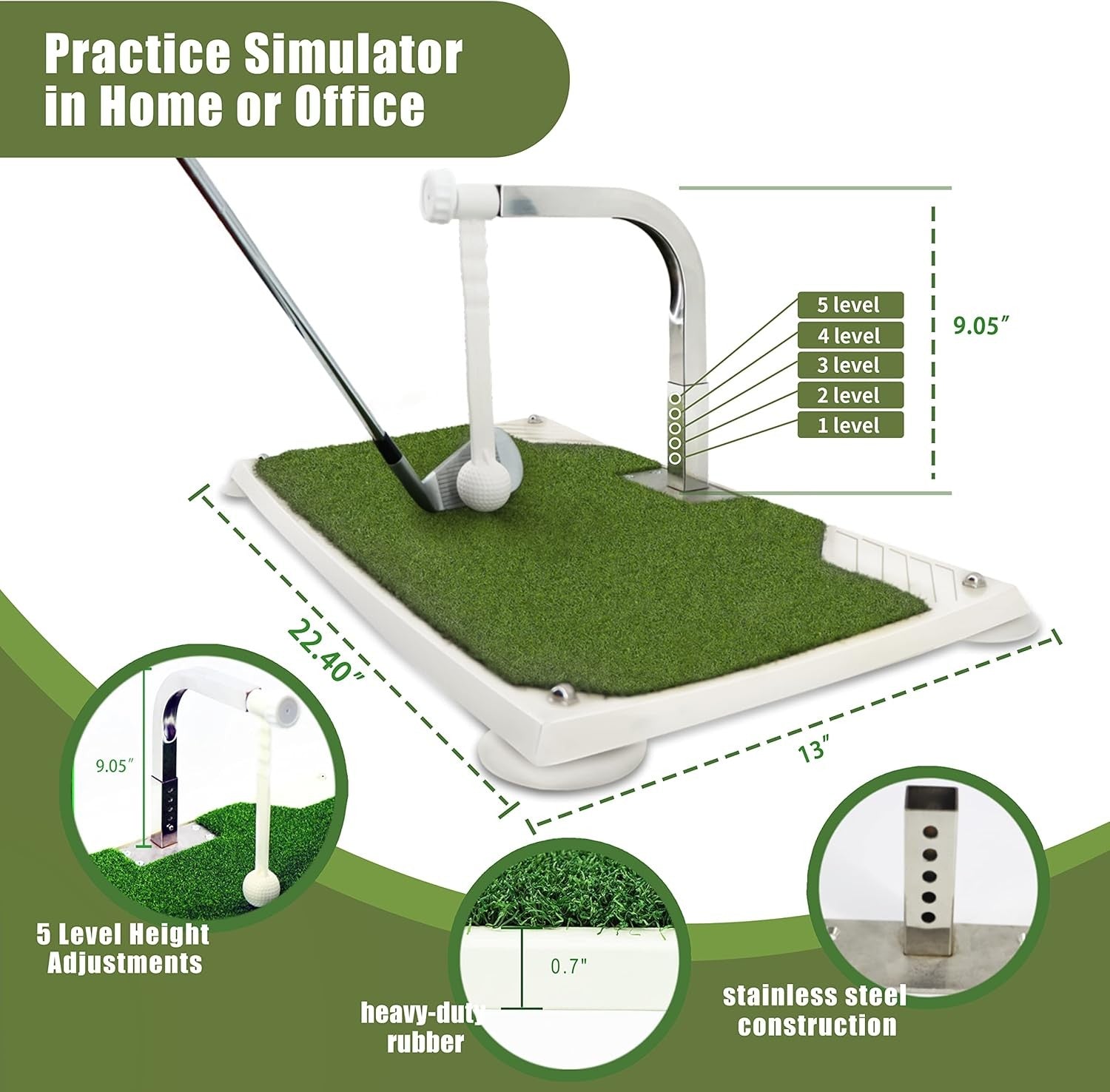 Golf Swing Trainer Mat with Arm Guide Practice Aid Large