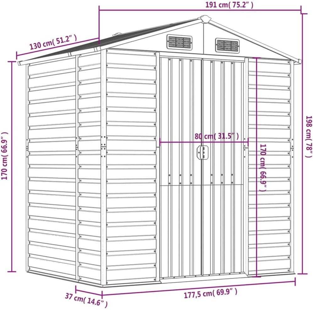 6.5x4.3FT Metal Garden Shed Outdoor Storage with Sloped Roof & 4 Air Vents