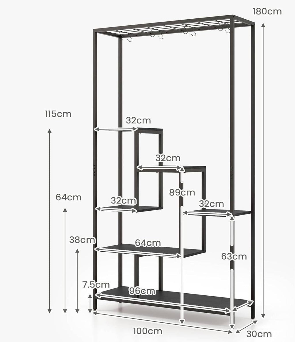 6 Tier Metal Plant Stand Tall Indoor Flower Shelf with Hooks for Balcony Living