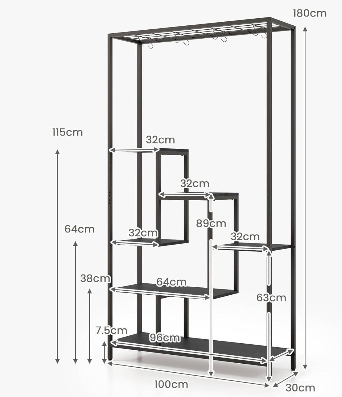 6 Tier Metal Plant Stand Tall Indoor Flower Shelf with Hooks for Balcony Living