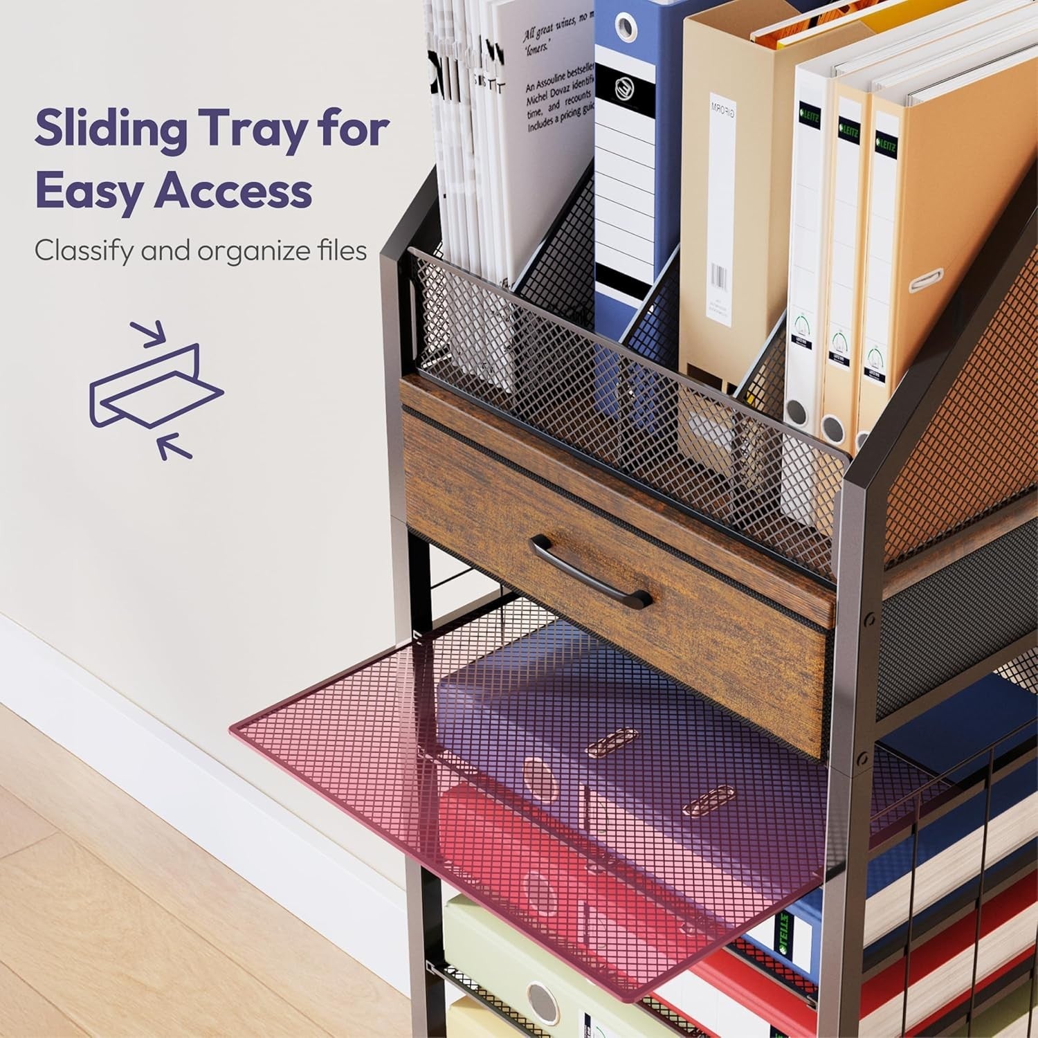 9-Tier Rolling File Cart with Drawer & Trays – Mobile Desk Organizer