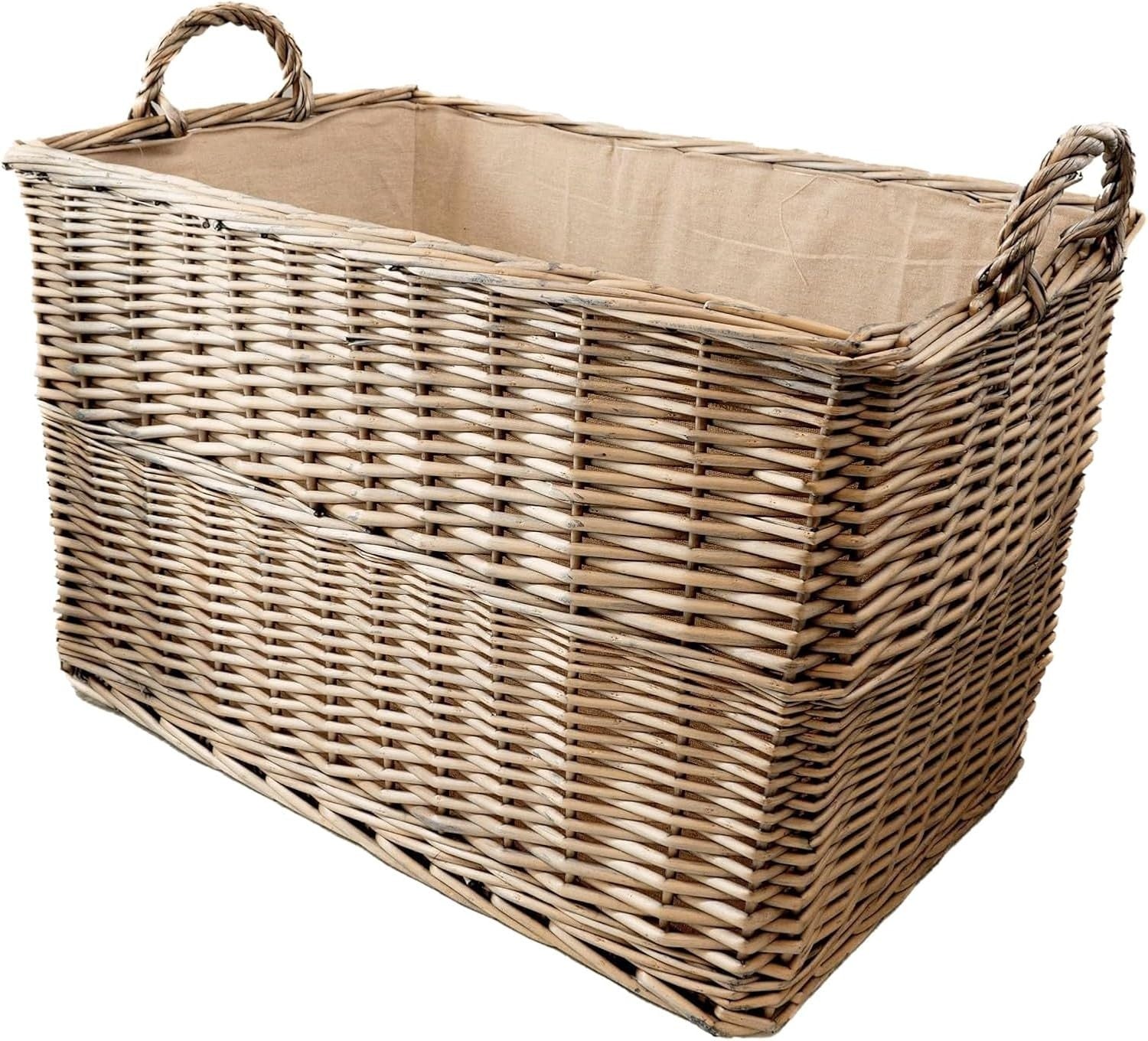 Large Wicker Storage Basket with Soft Lining & Wooden Handles – 68x46x42cm