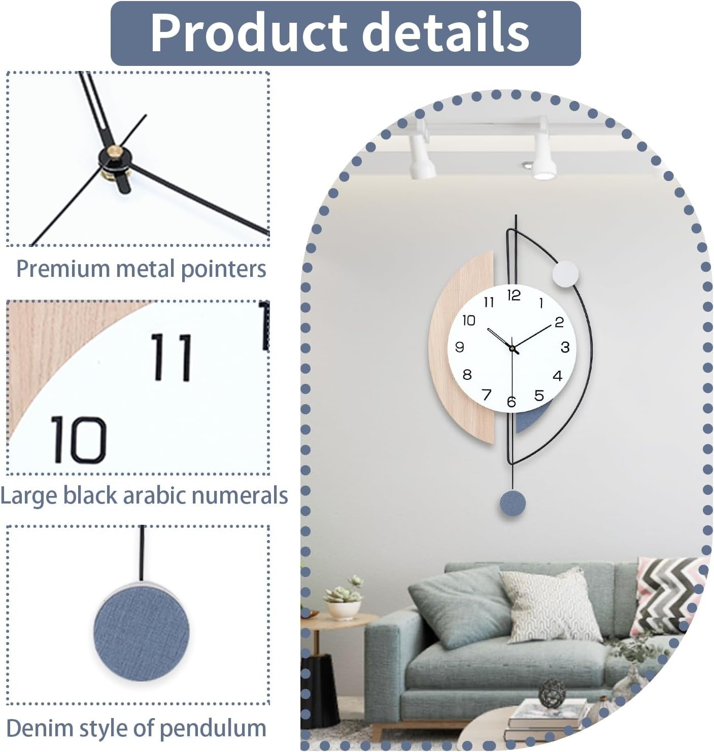 Large Modern Pendulum Wall Clock 36×72cm Silent Quartz Hanging Decor for Living