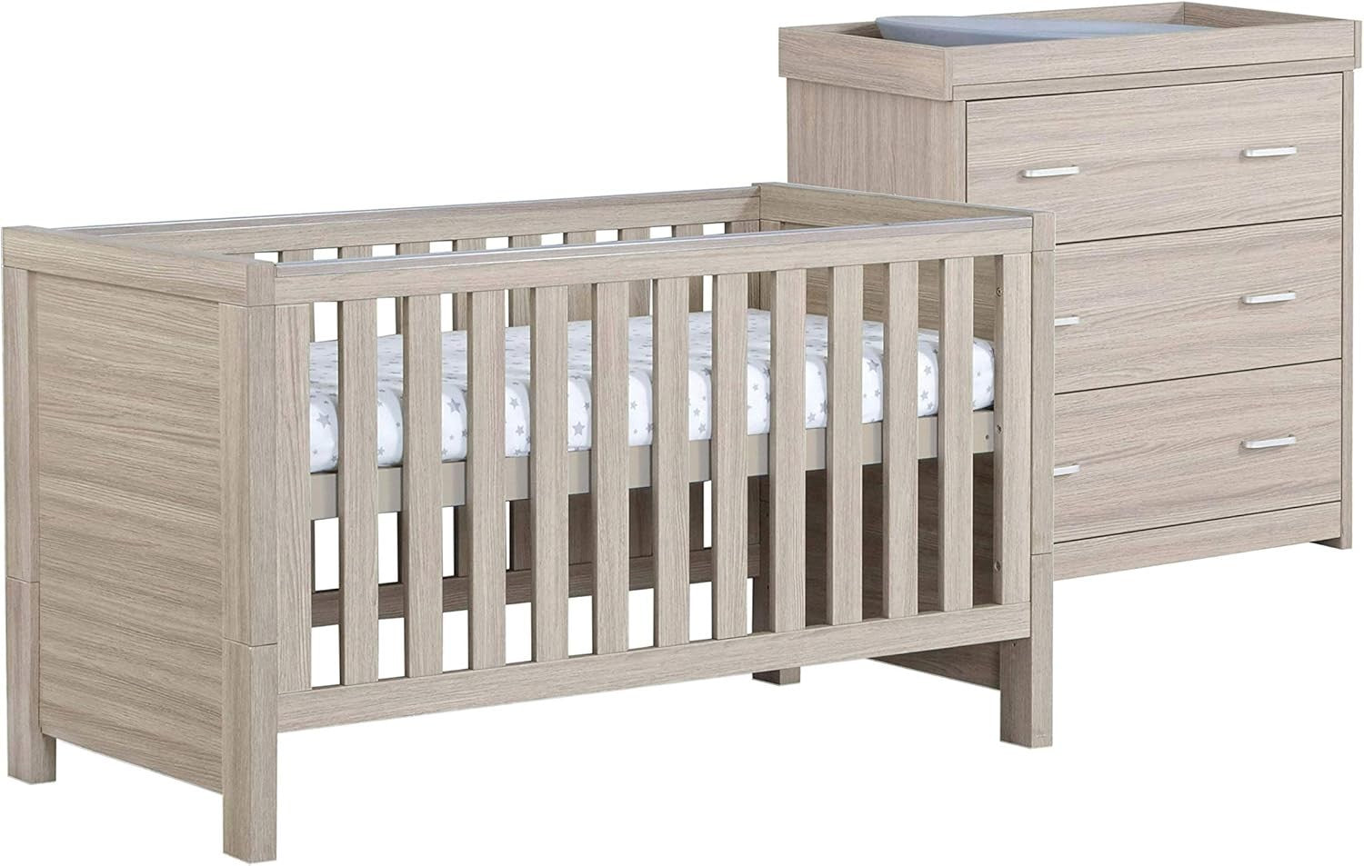 Nursery Furniture Set Cot Bed Wardrobe Chest Drawers Solid Wood Oak 2Pcs