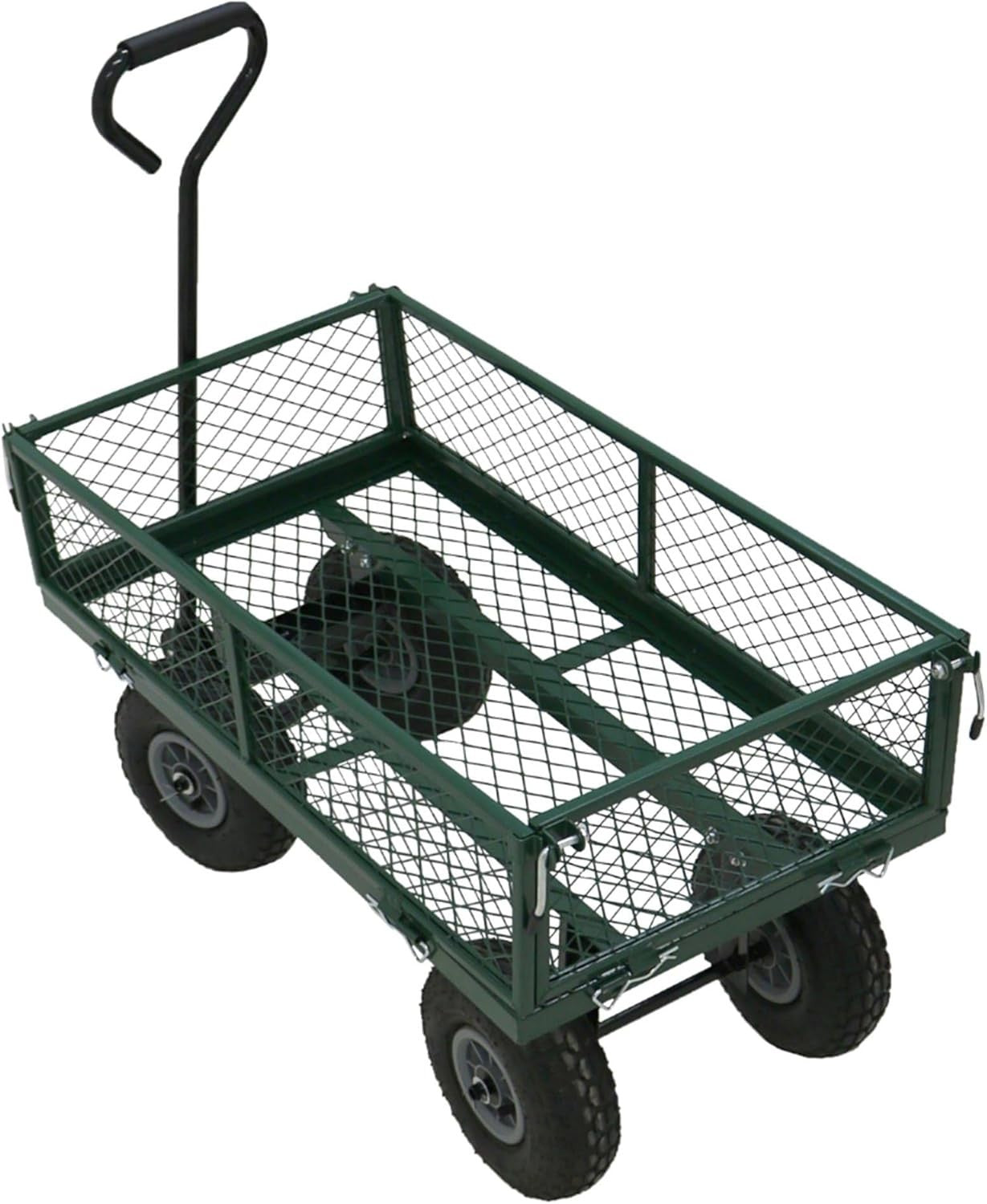 Heavy Duty Metal Garden Trolley Cart Green Mesh Wagon 400kg Capacity All Terrain