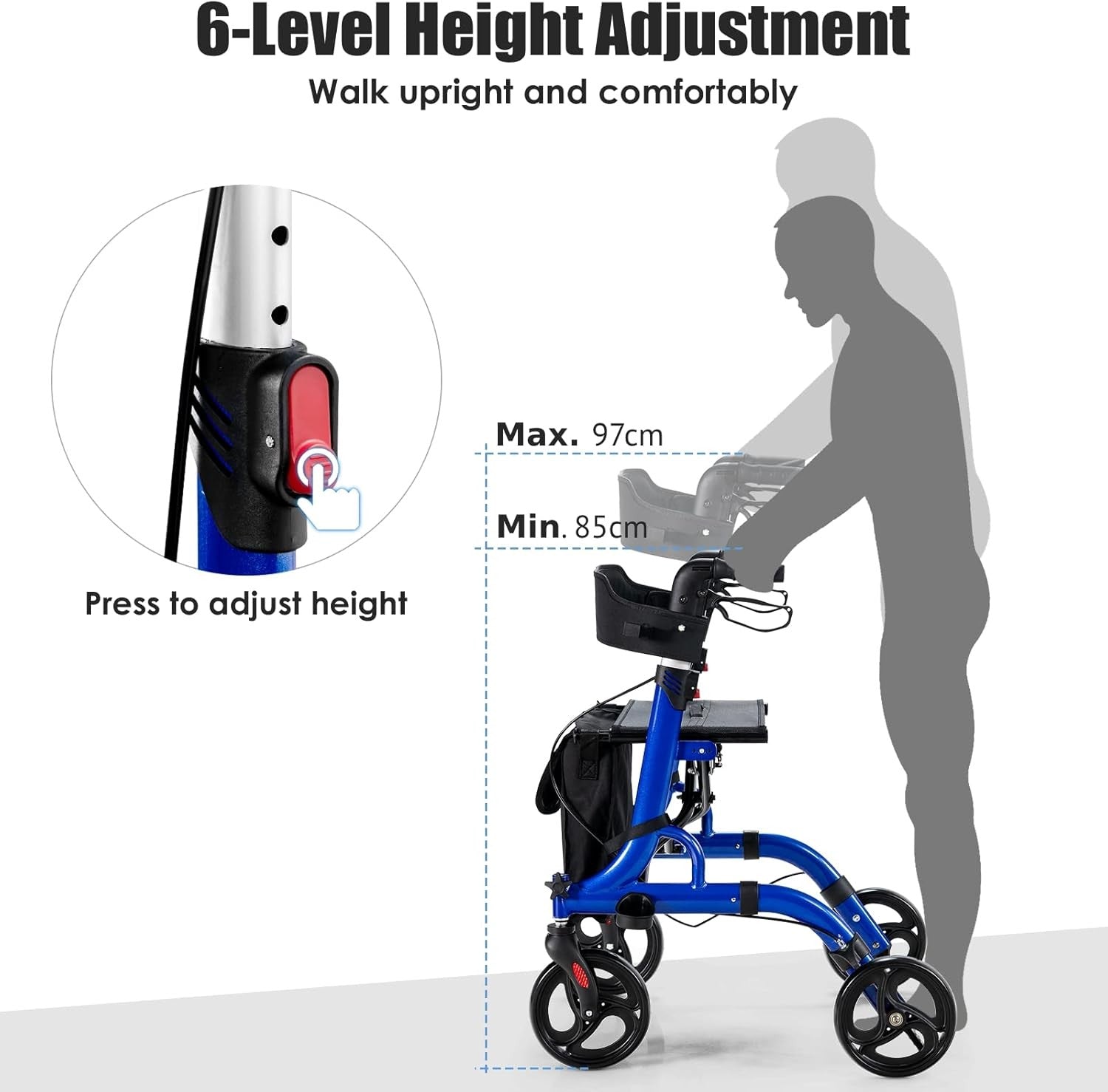 Lightweight Rollator Walker with Seat 4 Wheel Folding Adjustable Mobility Aid