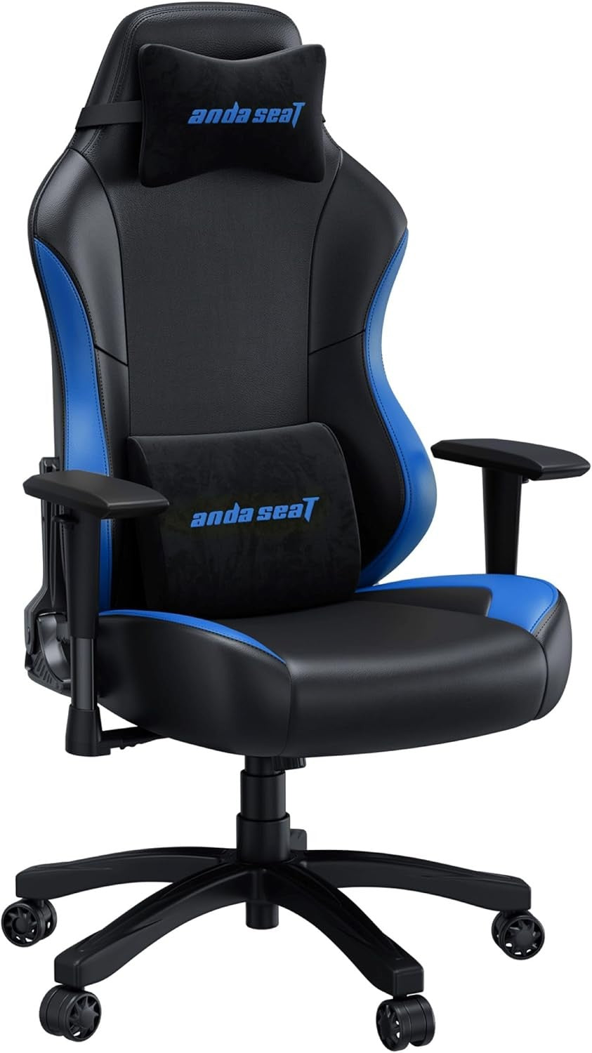 Large Ergonomic Gaming Chair Reclining PVC Leather Black Blue