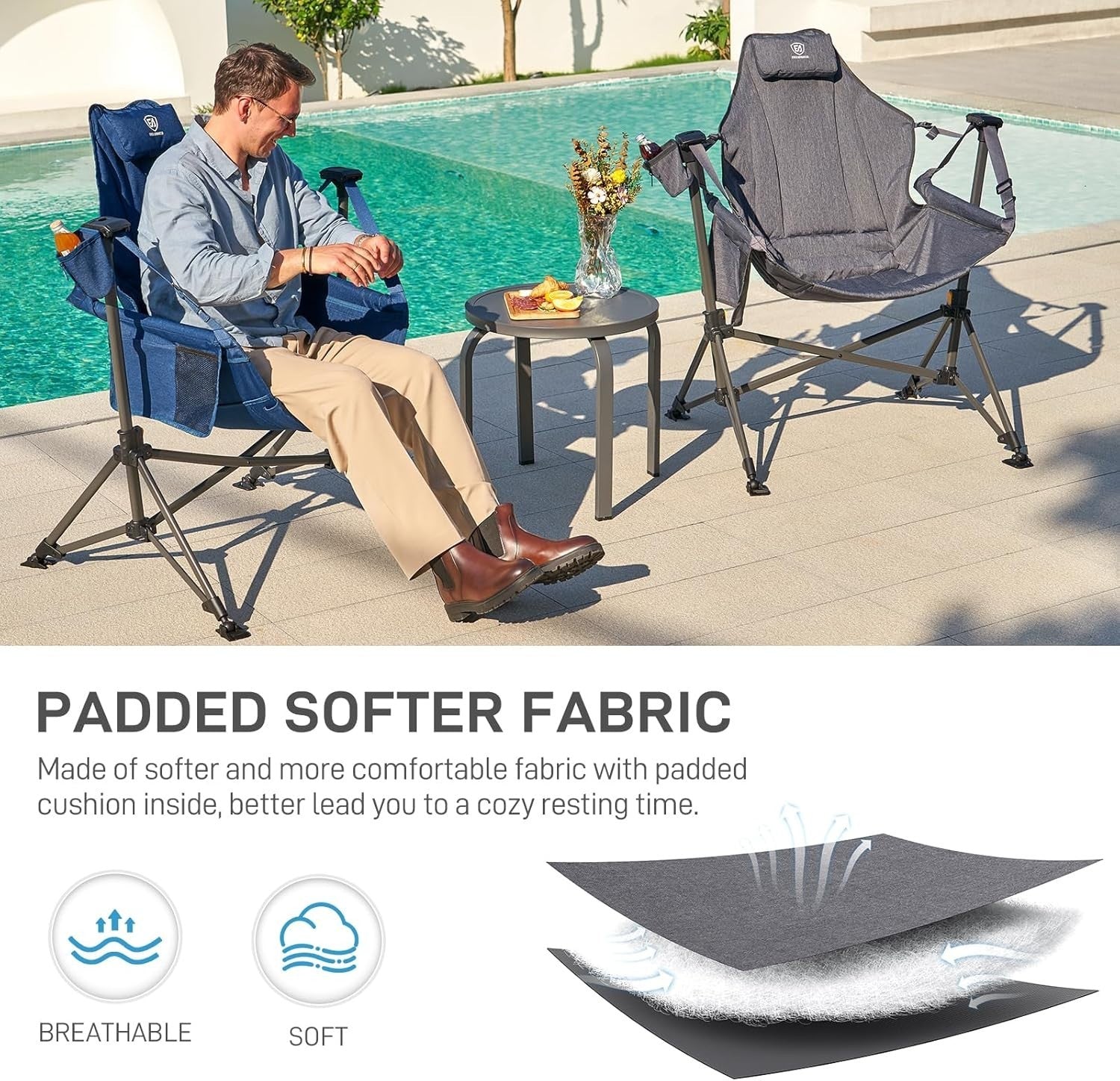 Heavy Duty Hammock Swing Chair Outdoor Folding Padded Rocker 180KG