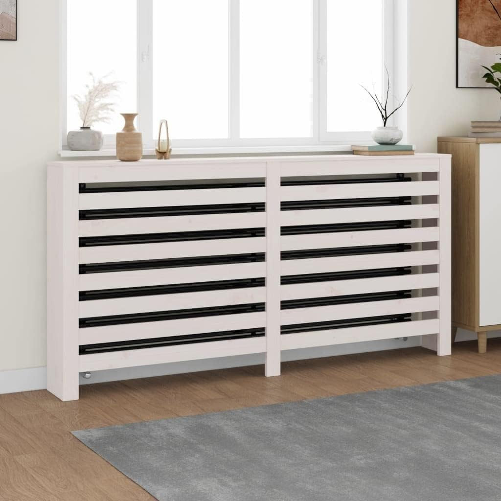 Modern White Radiator Cover Solid Pine Wood Slatted Shelf 169x19x84cm