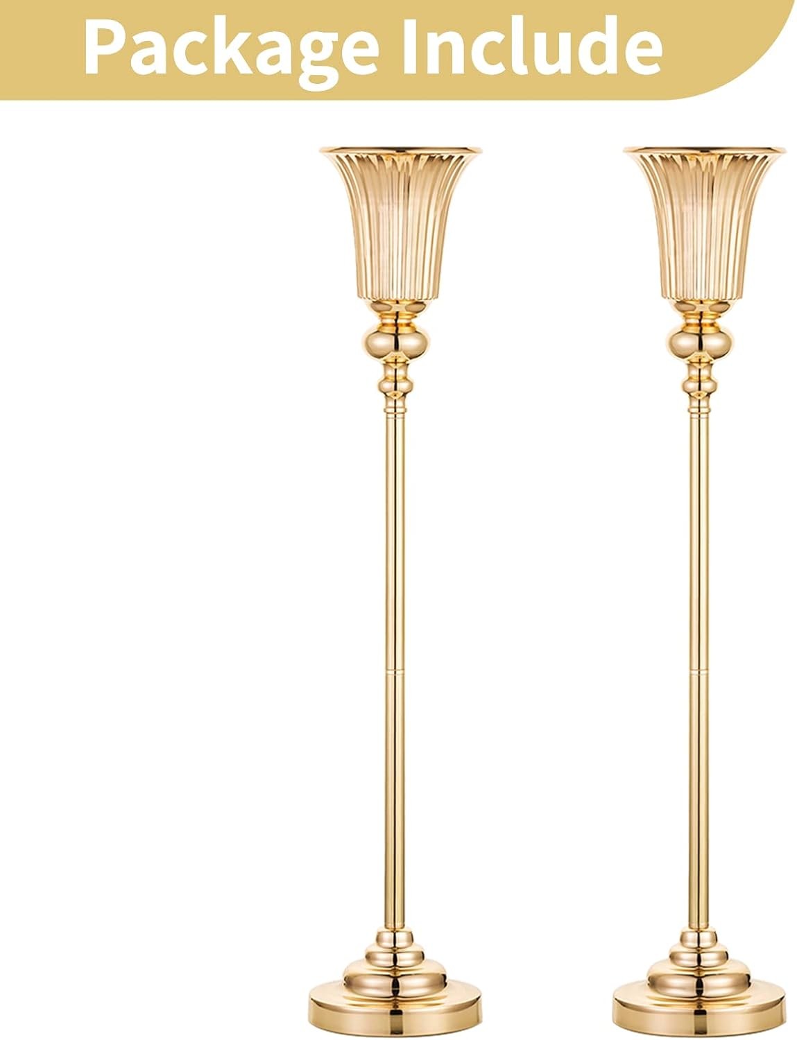 Gold Wedding Table Centrepiece Vases 2pcs 77.5cm Tall Luxury Event Decor
