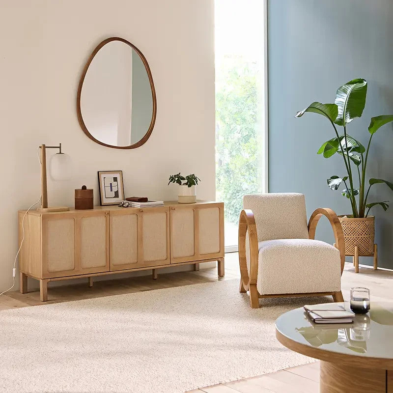Modern Ash TV Unit with Linen Doors – Wide Media Console with Storage