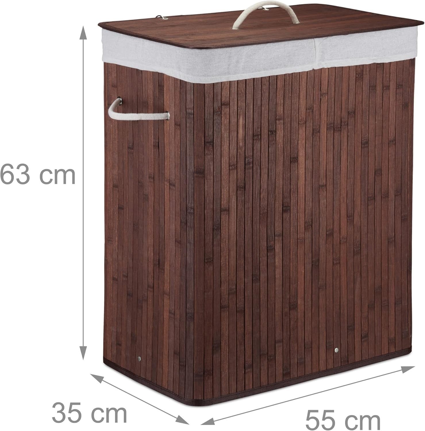 100L Bamboo Laundry Hamper 2 Compartment Basket with Lid & Removable Liners Brow
