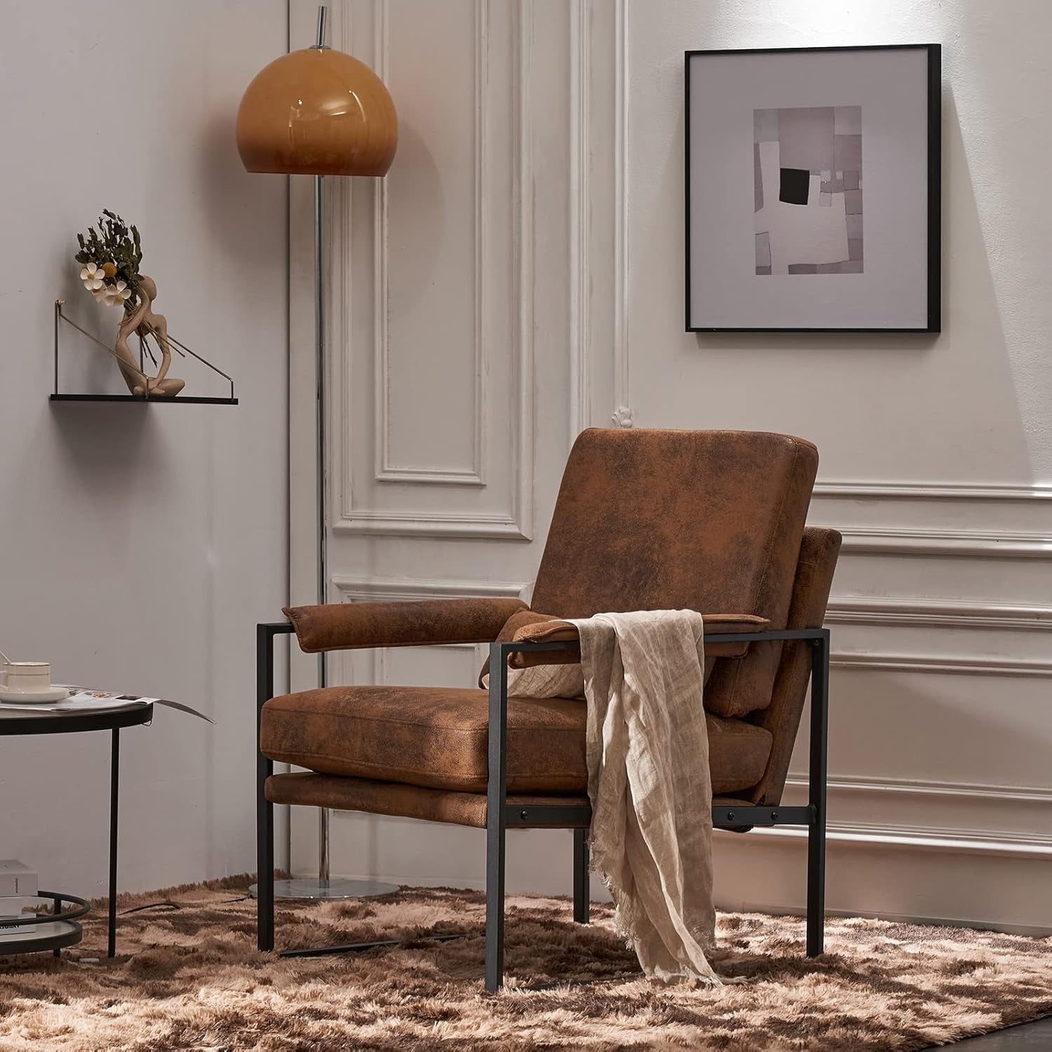 Modern Accent Armchair Brown Metal Frame Lounge Chair Cushion Seat