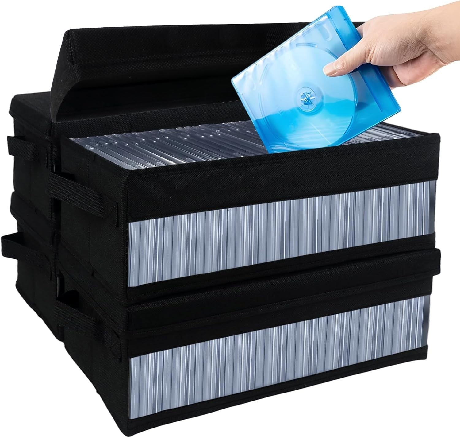 4 Pack CD Storage Boxes with Lids Stackable Organizer Holds 240 CDs