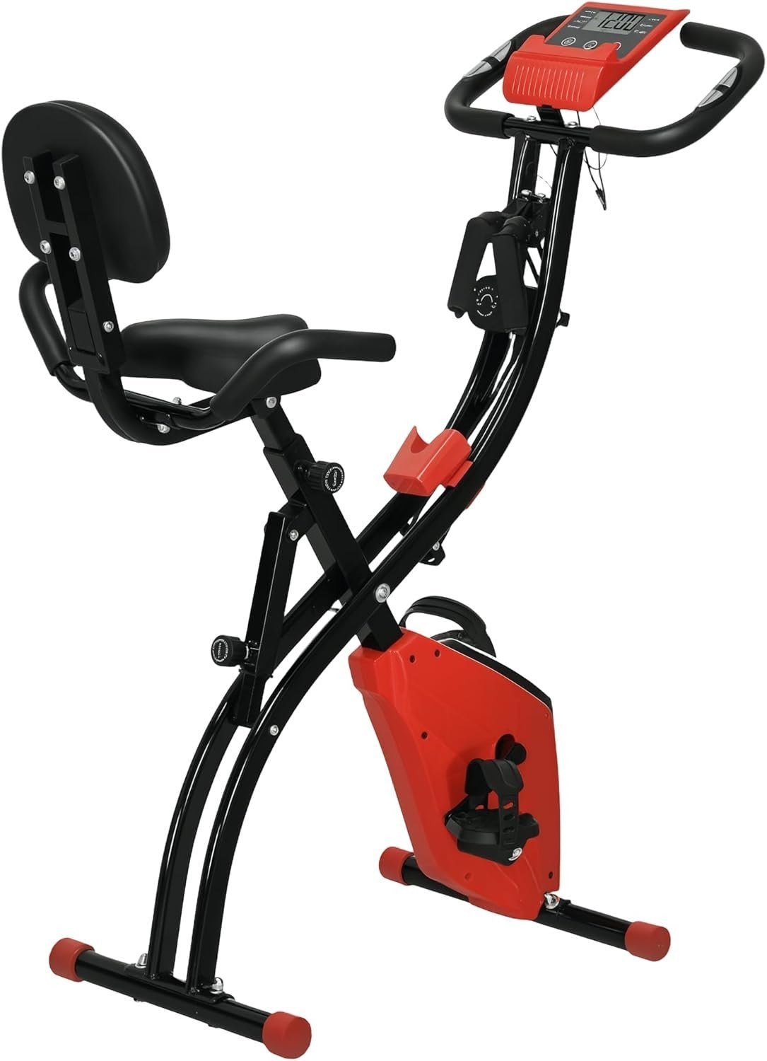Wine Red 3-in-1 Folding Exercise Bike Magnetic Resistance LCD Pulse Bands