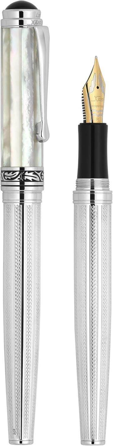 Luxury White Mother of Pearl Fountain Pen Medium-Fine Nib Refillable 148mm