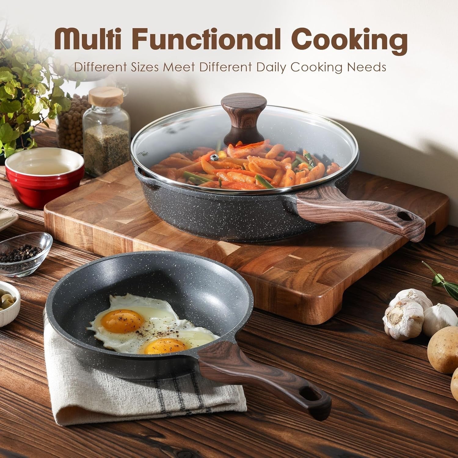 2pcs Non Stick Granite Frying Pan 20cm Frying Pan Omelette Pan PFOA Free