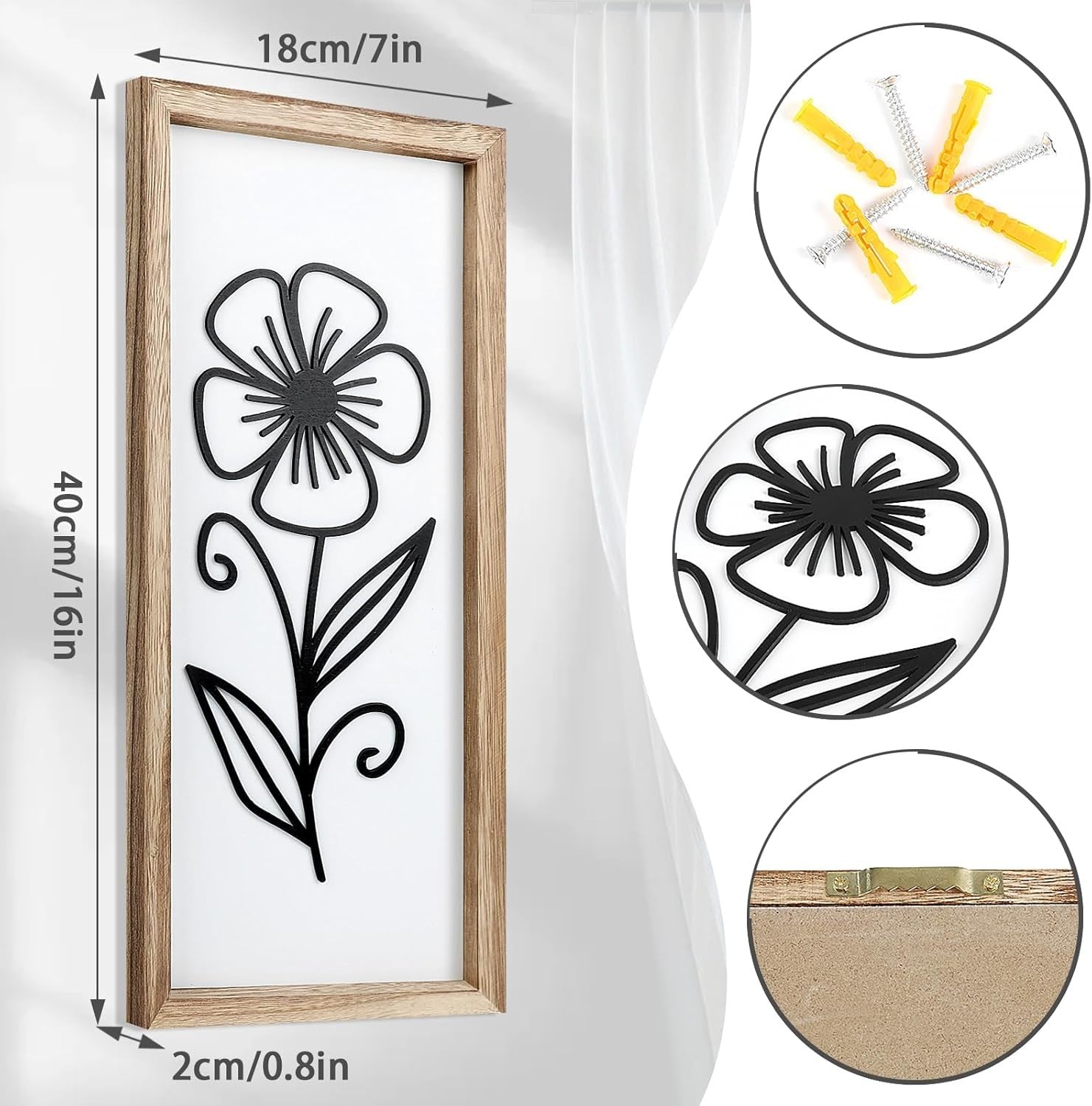 Large 3D Wooden Floral Wall Art Set of 4 Boho Frame Decor for Living Room