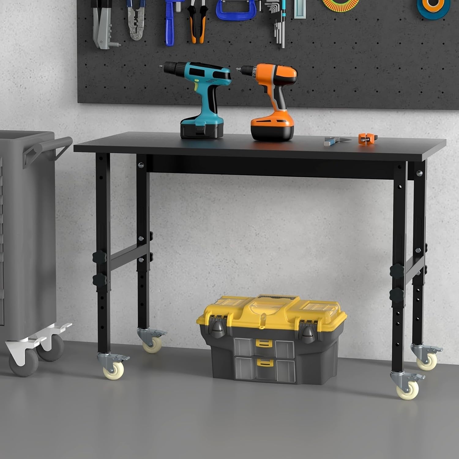 Adjustable Bamboo Workbench 500kg Heavy Duty Table 10 Heights with Lockable