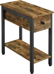 2-Tier Industrial Side Table with Drawer Narrow Rustic Brown 60x29.5x59.5cm