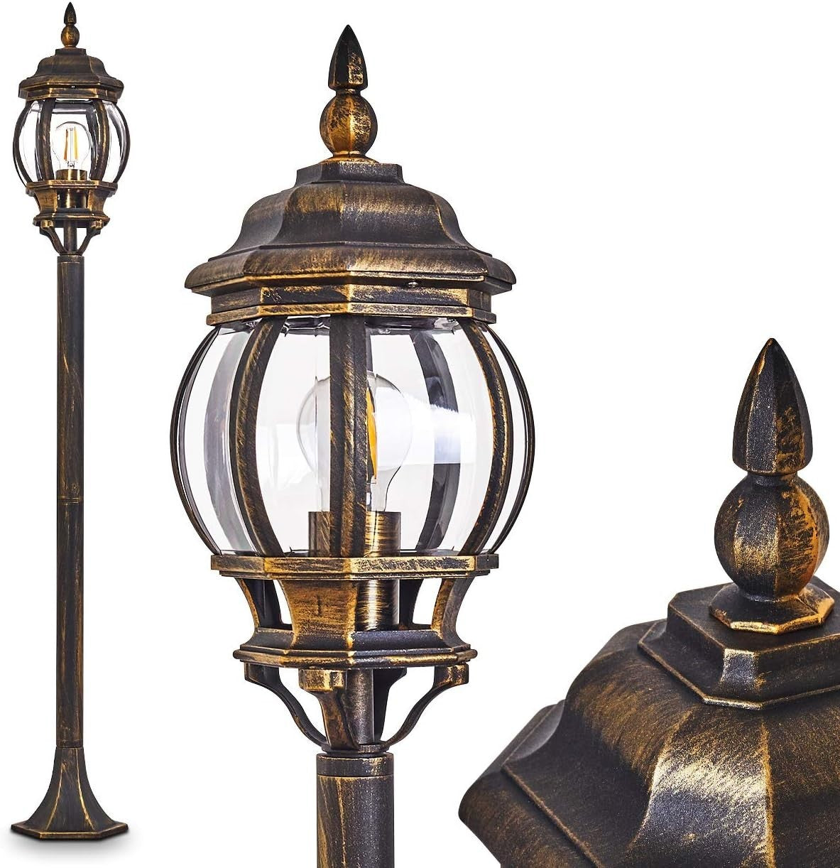 Lentua 120cm Antique Outdoor Floor Lamp Brown Gold IP44 E27