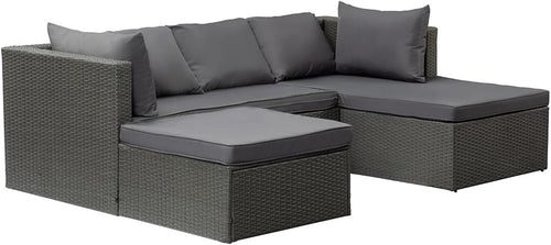 L-Shaped Rattan Garden Sofa Set with Cushions Weatherproof Outdoor Patio