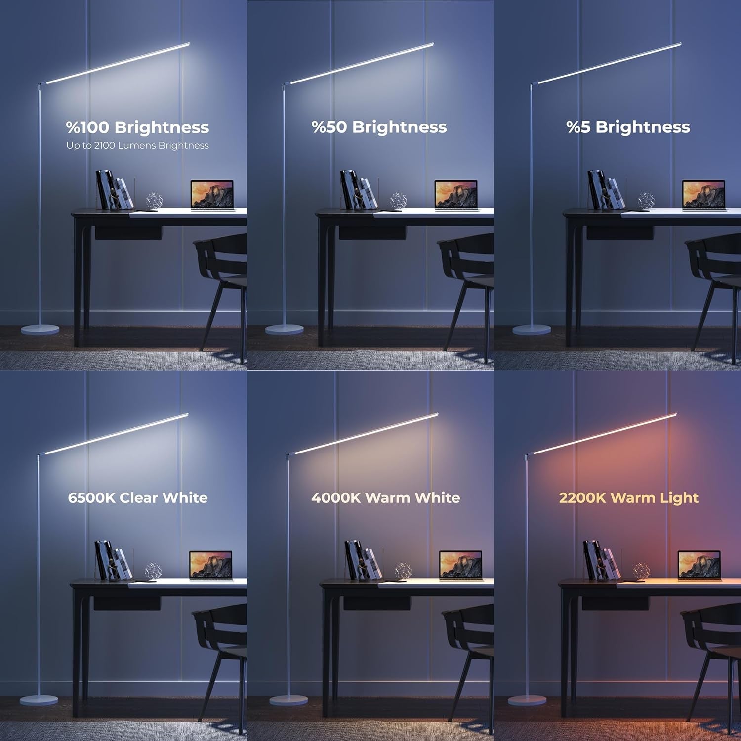 LED Floor Lamp Dimmable Remote Slim Standing Light Adjustable Reading Lamp