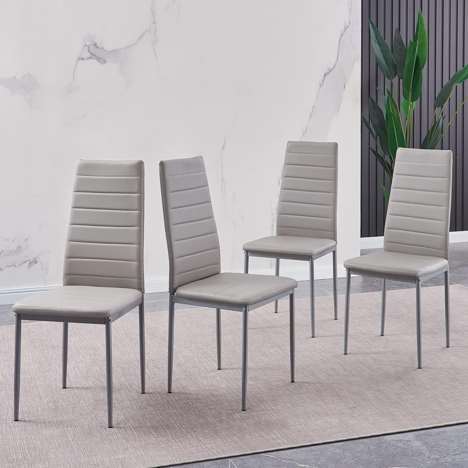 Marble Glass Dining Table Set 4 Chairs Grey Faux Leather Compact 5PC
