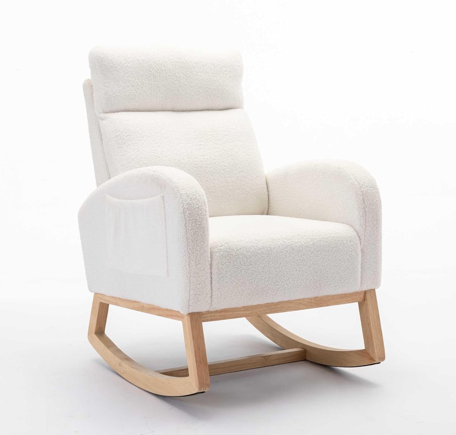 Modern Rocking Chair Teddy Fabric Foam Padded Armchair for Living Room