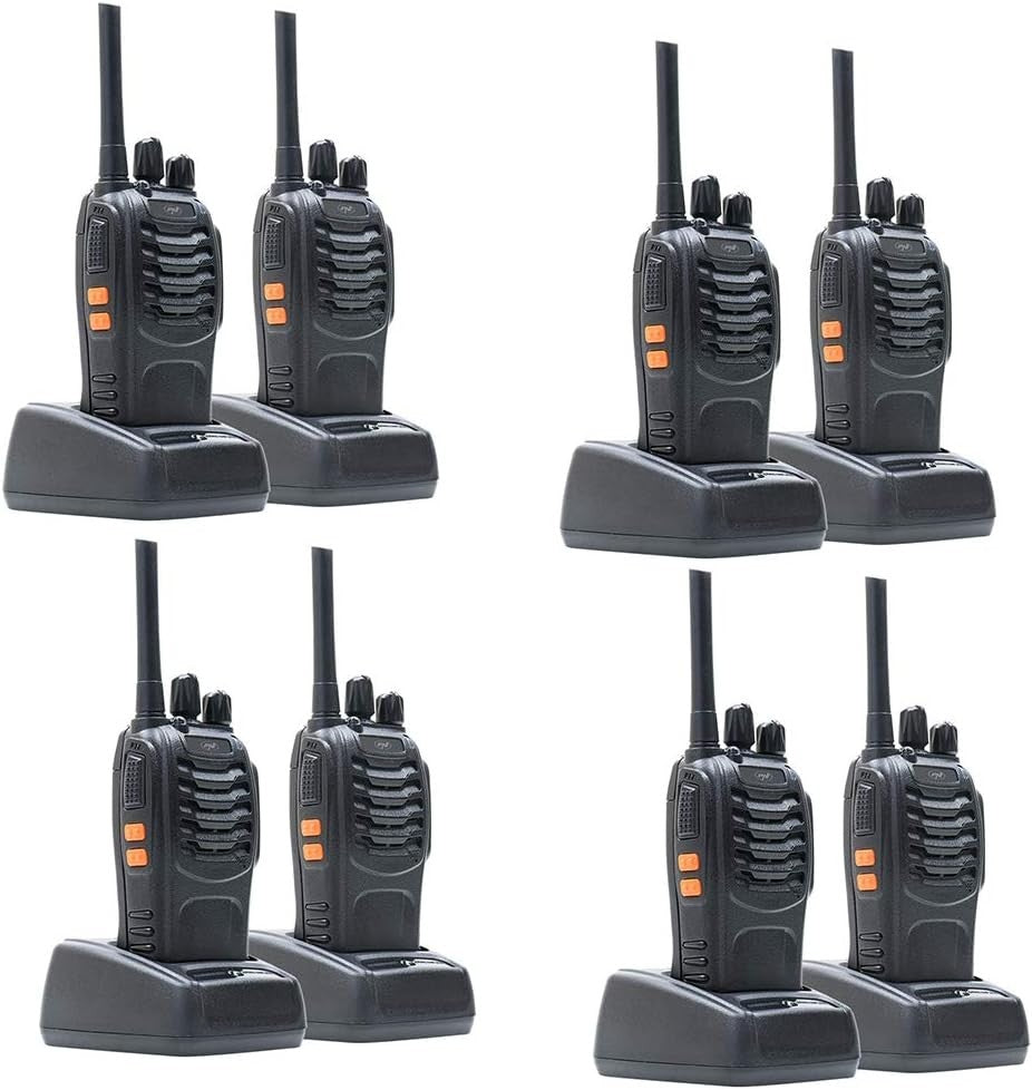 8 Pack PMR Walkie Talkies Long Range Two Way Radios w/ Chargers Headsets