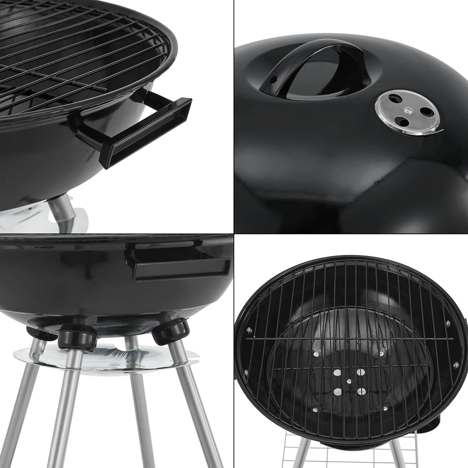 Outdoor Charcoal BBQ Kettle Grill 80x49x47cm with Lid Wheels Garden Patio