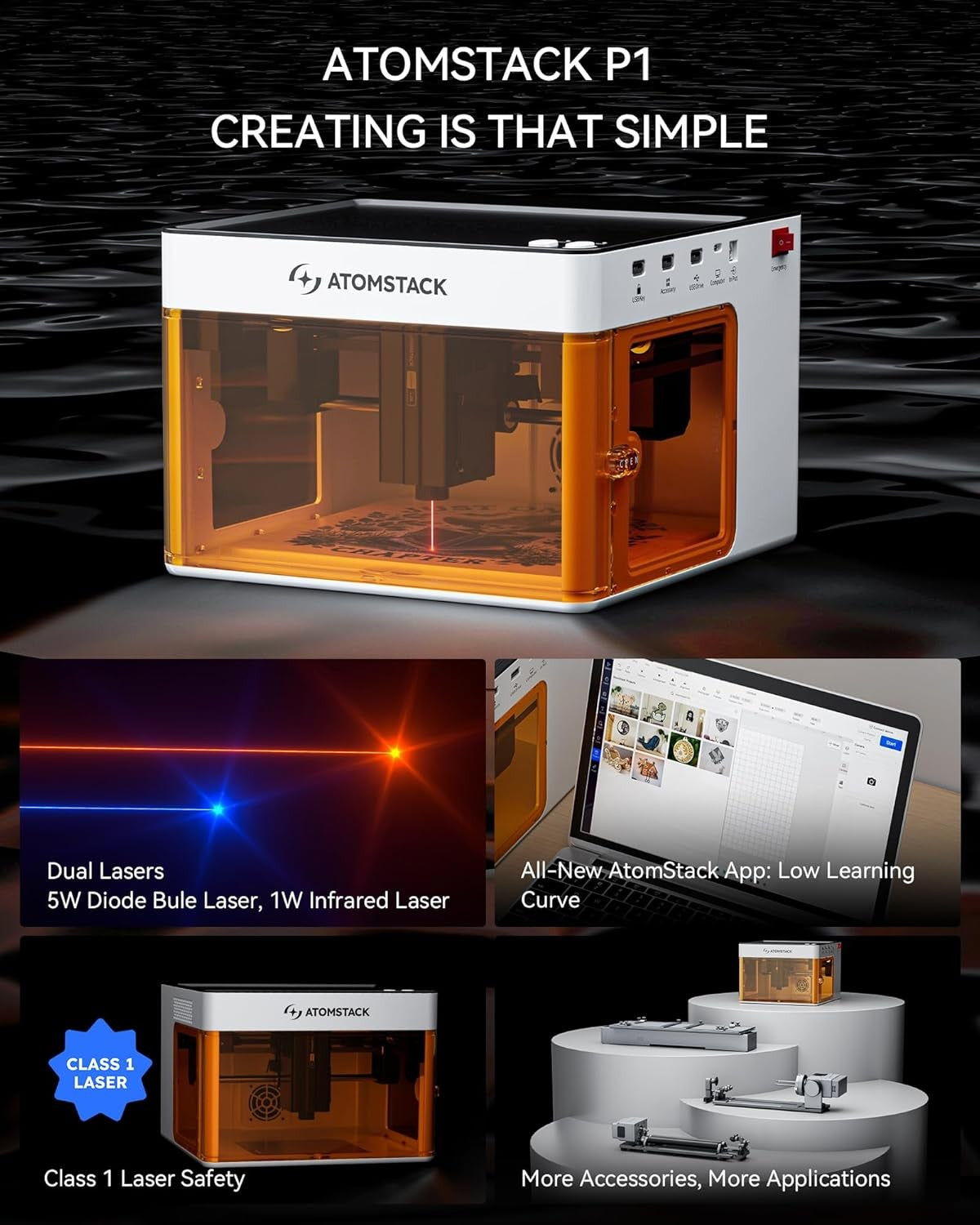 Dual Module Laser Engraver 5W + Infrared Mini Desktop Cutter 110x110mm