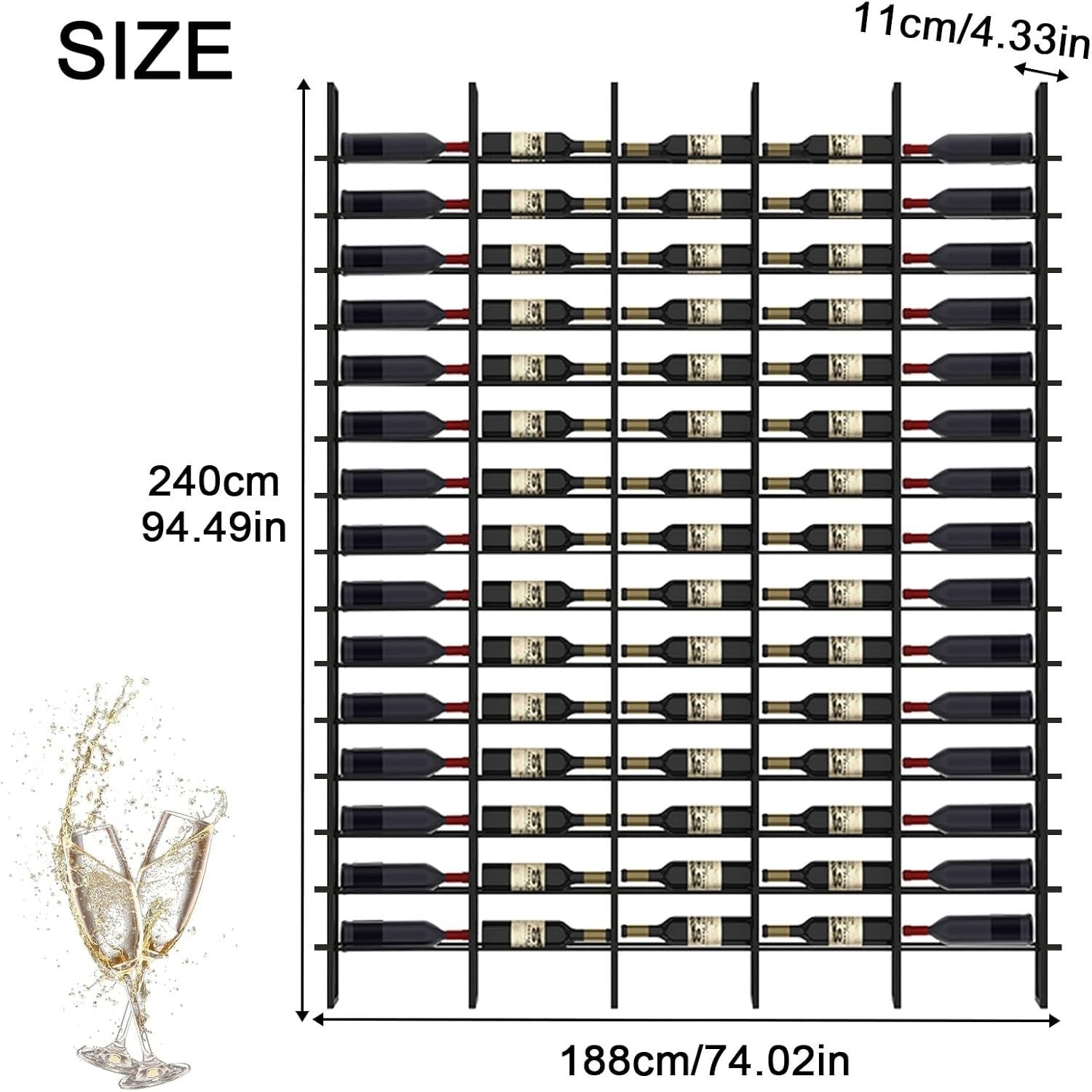 80 Bottle Wall Mounted Wine Rack Metal Wine Storage Display Black Home Bar Decor