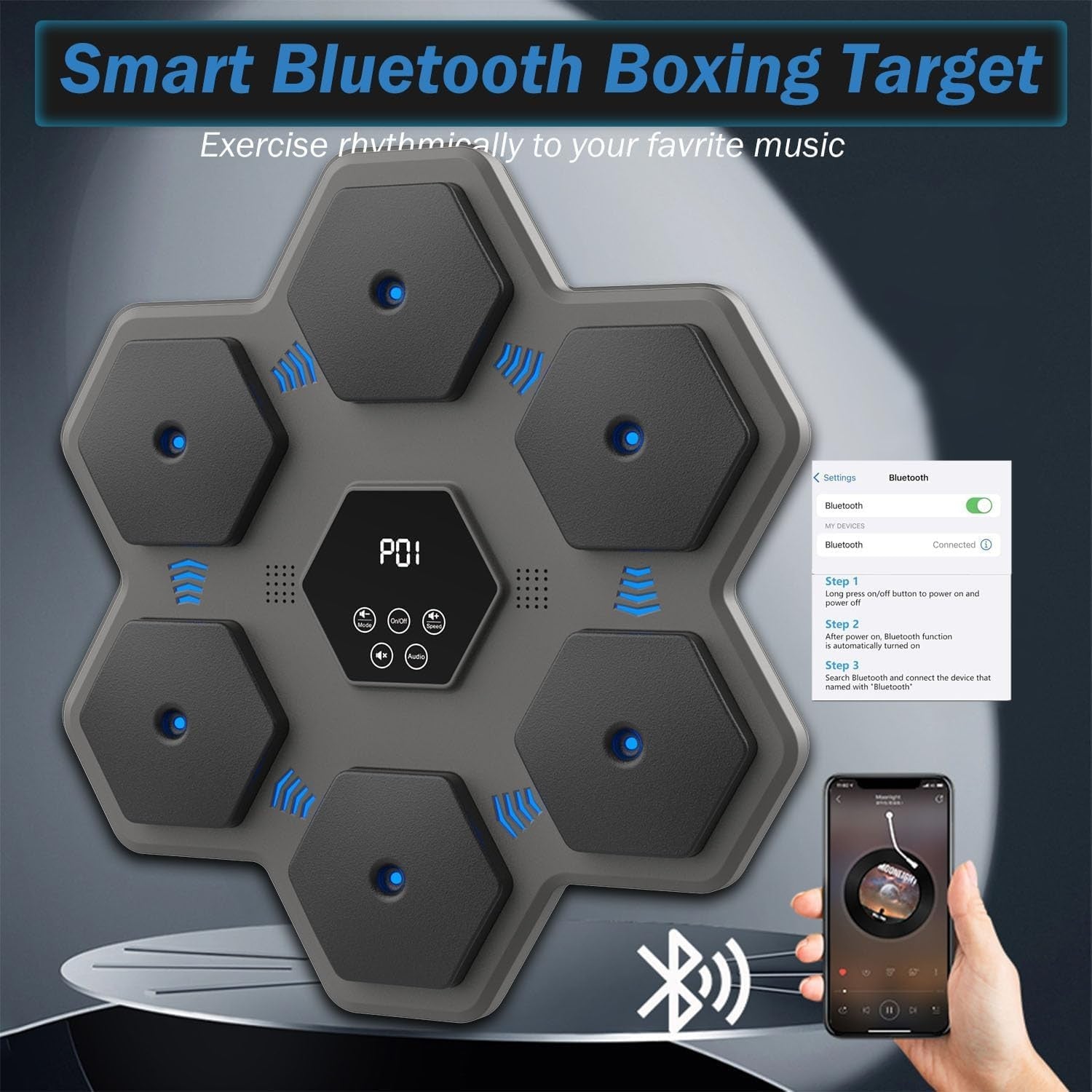 Music Boxing Machine LED Punch Trainer Bluetooth Mounted Gloves