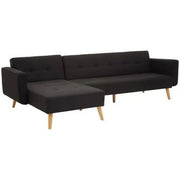 Modern Black Corner Sofa Bed Linen Upholstery w/ Oak Legs 3-Seater