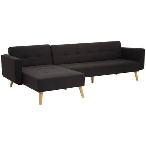 Modern Black Corner Sofa Bed Linen Upholstery w/ Oak Legs 3-Seater