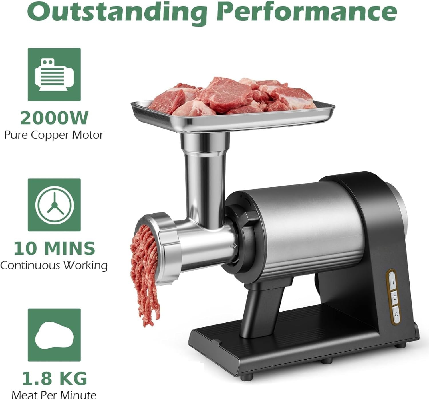2000W Electric Meat Grinder Sausage Maker 3 Plates Kibbe Kit