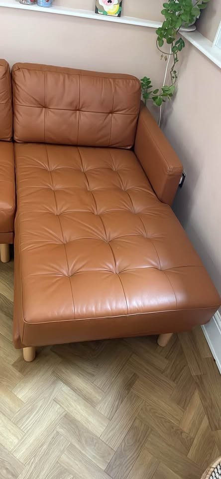 Tan Luxe Deep Comfort Leather Corner Sofa (PTP)