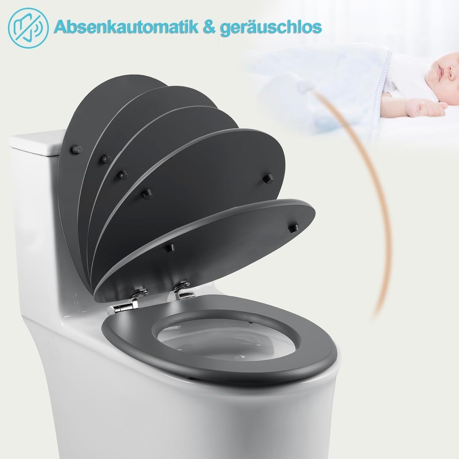 Soft Close O-Shape Toilet Seat MDF Anthracite Quick Release Heavy Duty