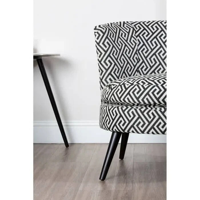 Greek Key Black Beige Accent Armchair | Round Jacquard Lounge Chair