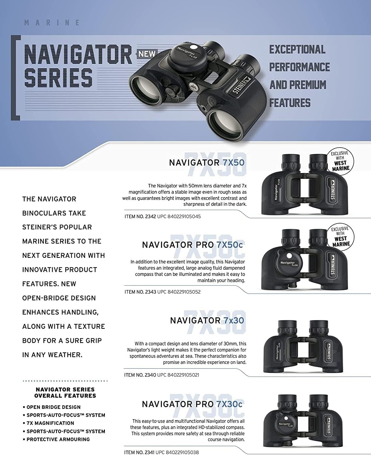 7x50 Marine Binoculars Floating Prism Auto Focus Waterproof High Contrast