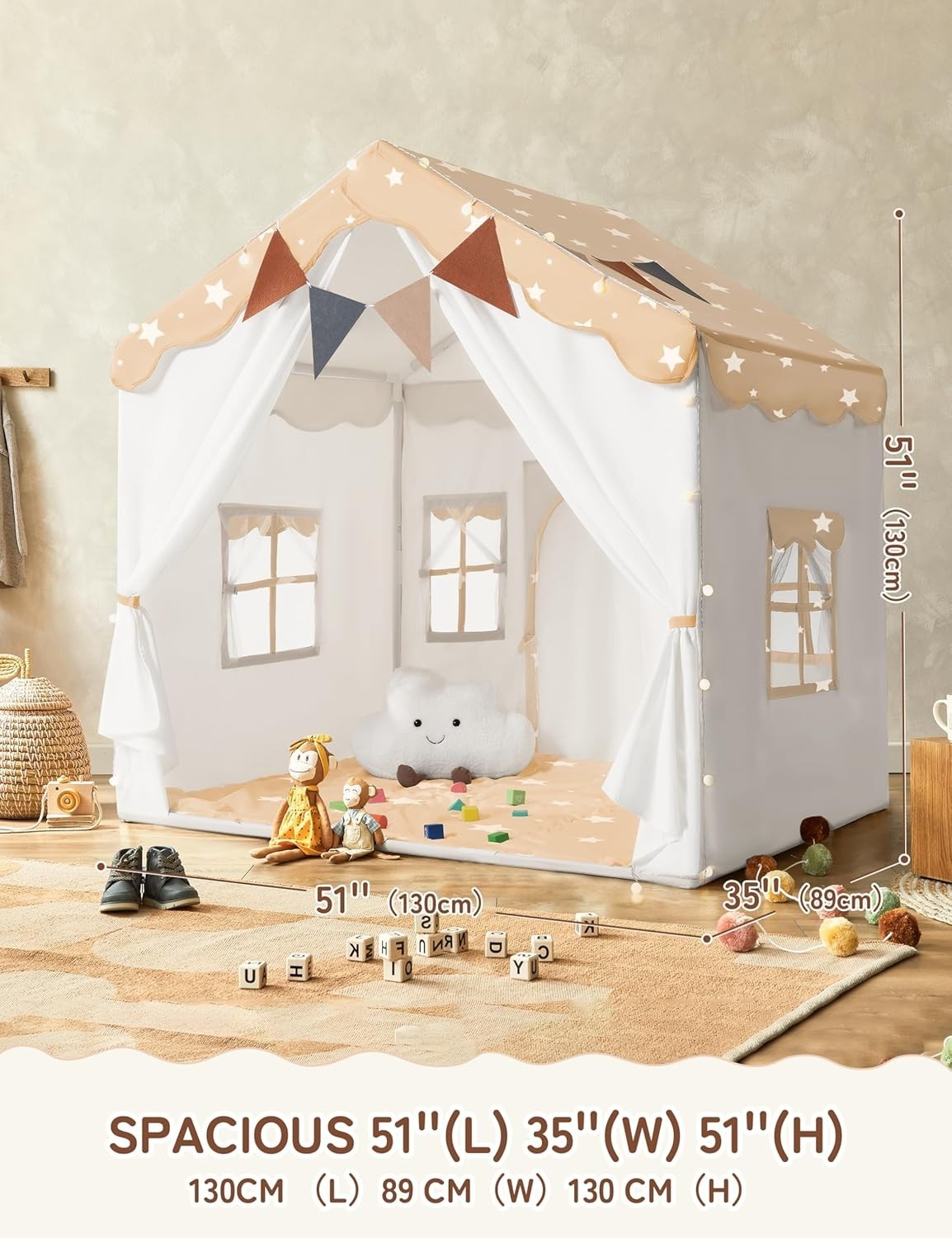 Kids Star Play Tent Bed Canopy with Lights Padded Princess House