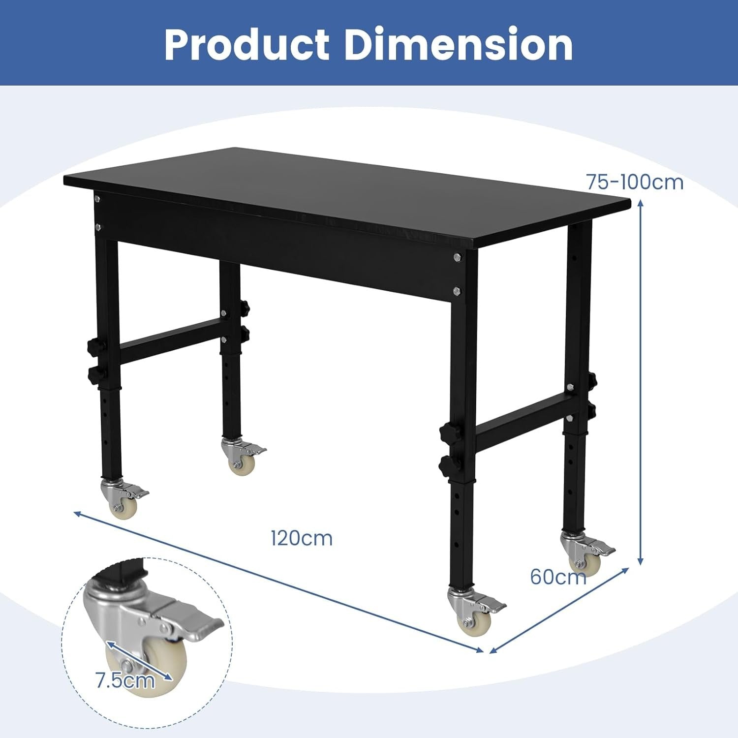 Adjustable Bamboo Workbench 500kg Heavy Duty Table 10 Heights with Lockable