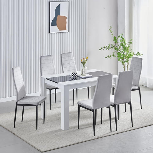 Modern Dining Table Set with 6 Grey Chairs | Space-Saving Kitchen Set