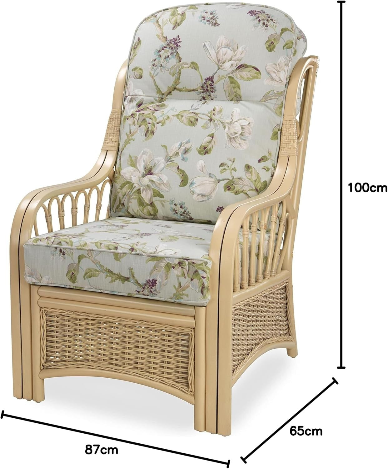 Floral Rattan Conservatory Armchair Indoor Wicker Cane Chair Deep Cushion