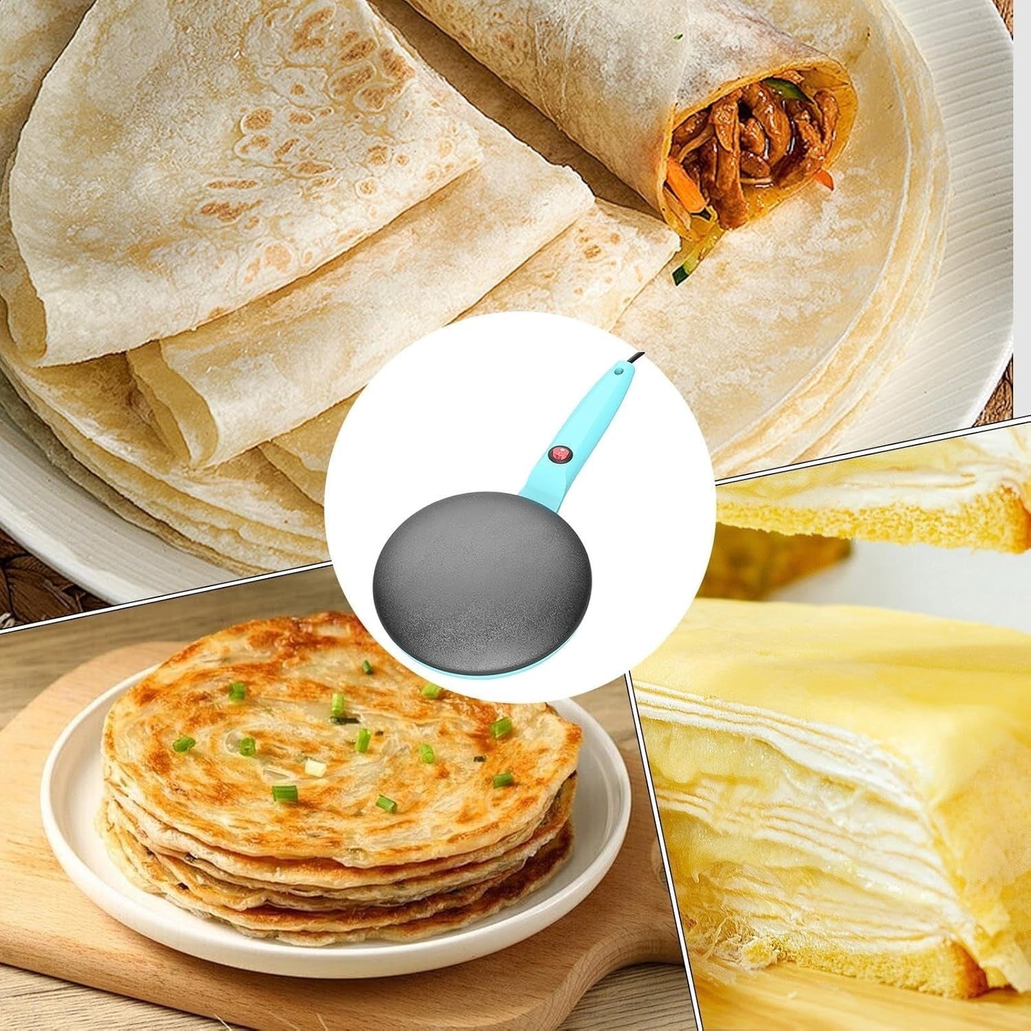 8" Electric Crepe Maker Non-Stick | Auto Temp | Portable (Green)