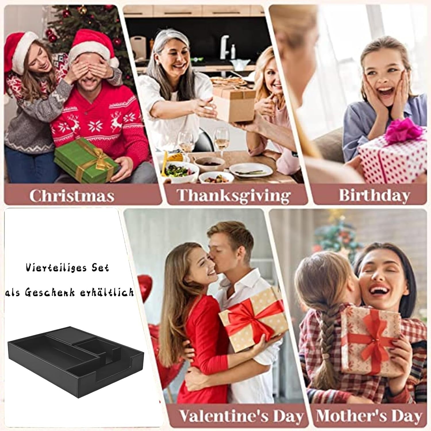 4-Piece Black PU Leather Desk Organiser Set, Pen Holder, Letter Tray